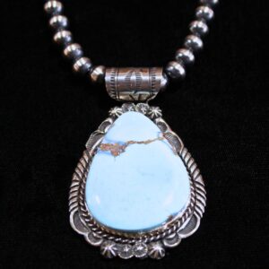 Large sterling silver pendant with Golden Hills turquoise stone and golden matrix, pearls shown not included. Golden Hills turquoise pendant