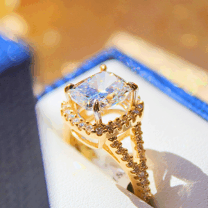 3.01 CT Diamond Ring with .53 CT Diamond Halo in 14K Yellow Gold Split Shank