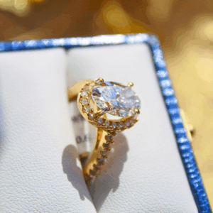 2.83 CT Oval Diamond Ring with .62 CT Diamond Halo in 14K Yellow Gold