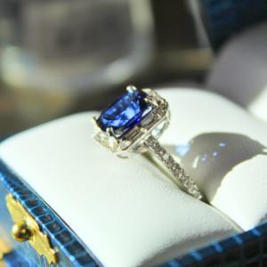 Estate 2.88 CT Sapphire Ring with .40 CT Diamond Accents in 14K White Gold
