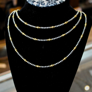 3mm Navajo Pearl Necklace with Gold-Filled Accent Pattern – Sterling Silver (18”–22”)