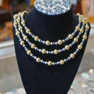 Handcrafted Navajo Pearl Necklace with Gold-Filled Bead Pattern – Sterling Silver (18”, 20”, 24”)