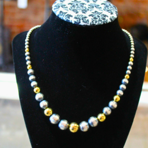 Handcrafted Navajo Pearl Necklace with Gold-Filled Beads – Sterling Silver (18”)